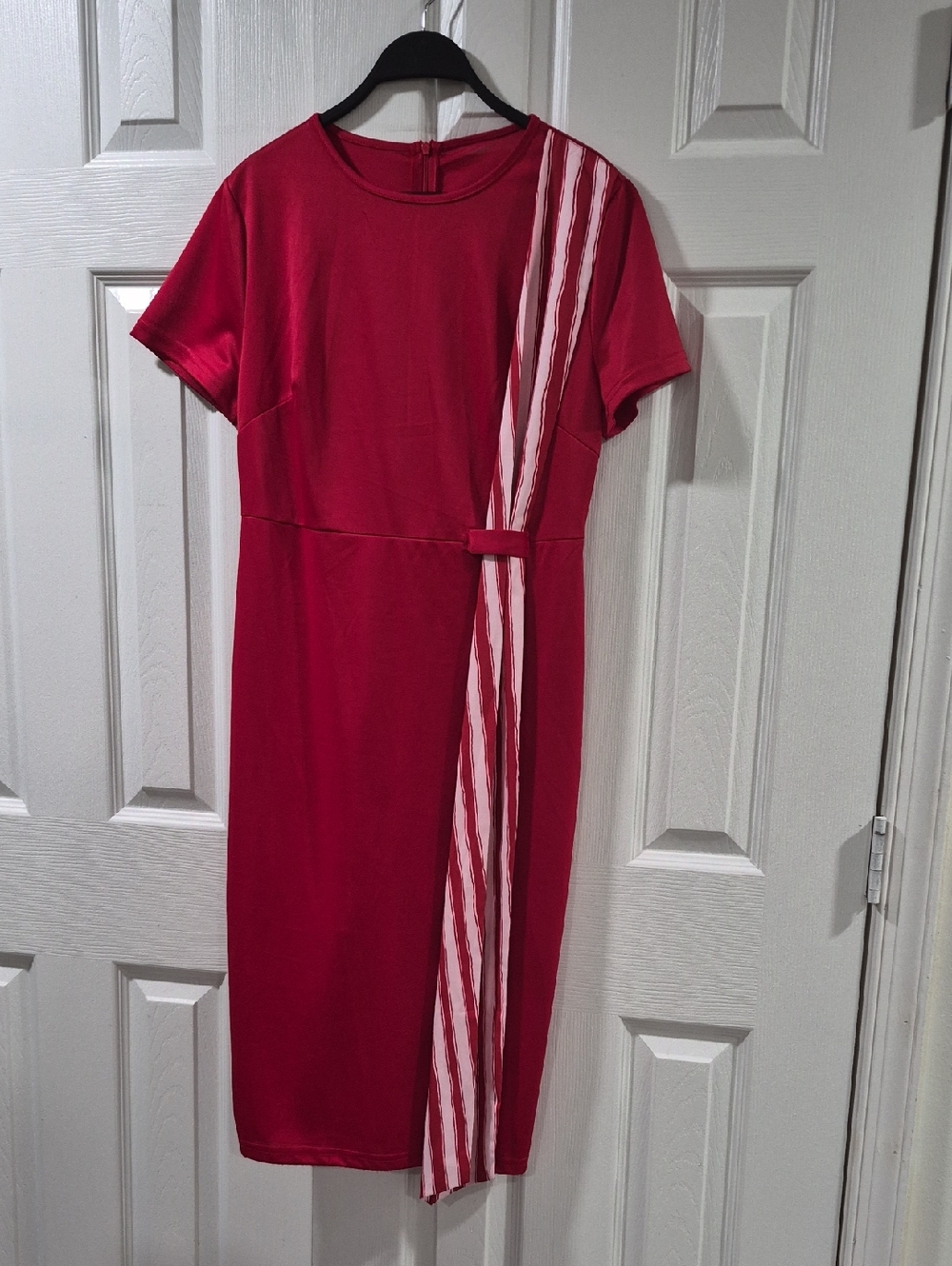 SHEIN Red Midi Dress with Striped Sash